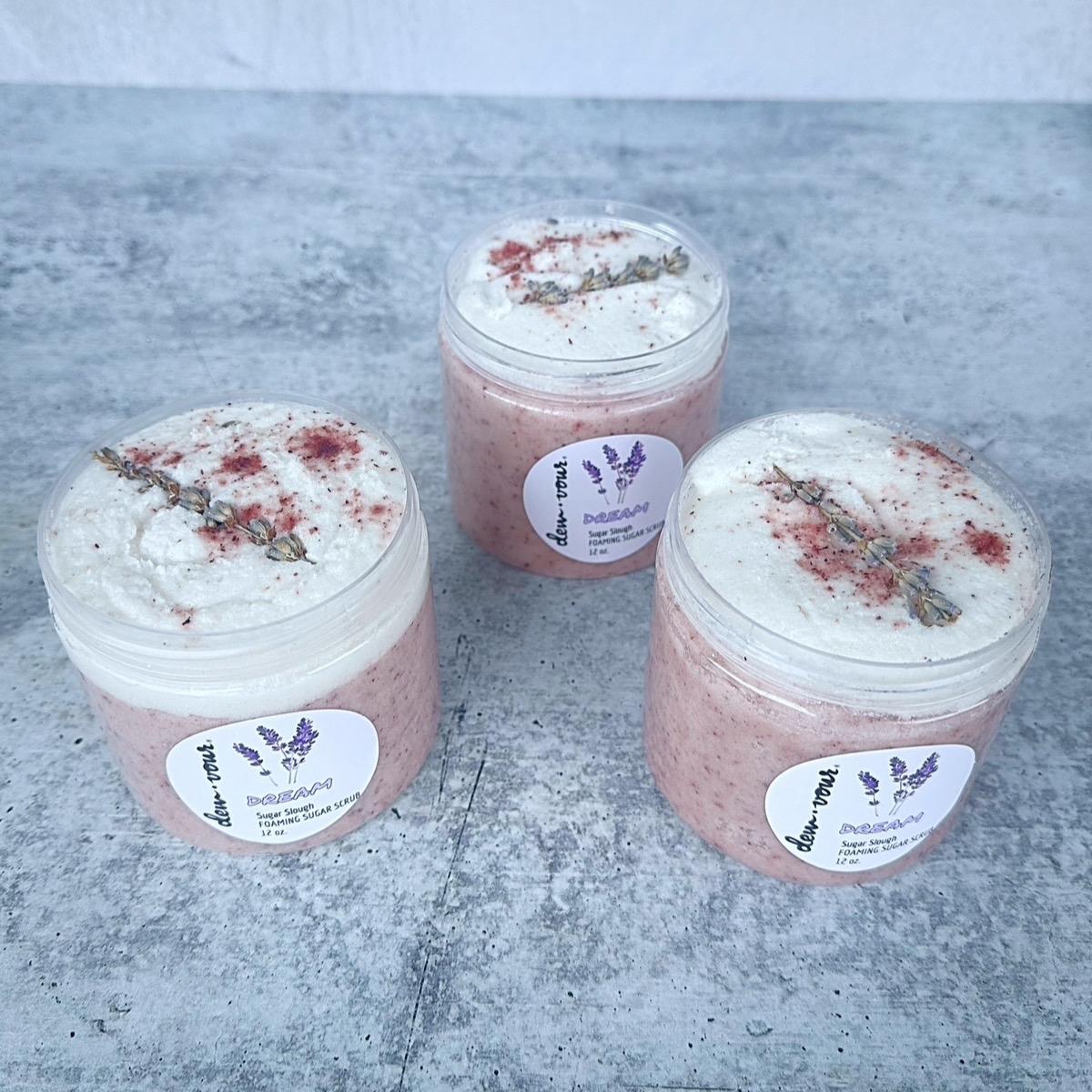 Dream Sugar Slough | Foaming Sugar Scrub | Natural Insect Repellant |  Lavender Vanilla | Aromatherapy | Insomnia | Oily Skin | Sensitive Skin |