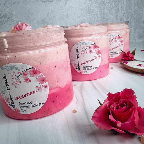 Valentina Shea Sugar Scrub for Strawberry Skin | Foaming Sugar Scrub | Rosacea | Rose Petal Scrub | 12 oz. | Body Scrub | Body Polish | Anti Aging | BHA